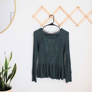 Emerald Waffle Knit Peplum Top